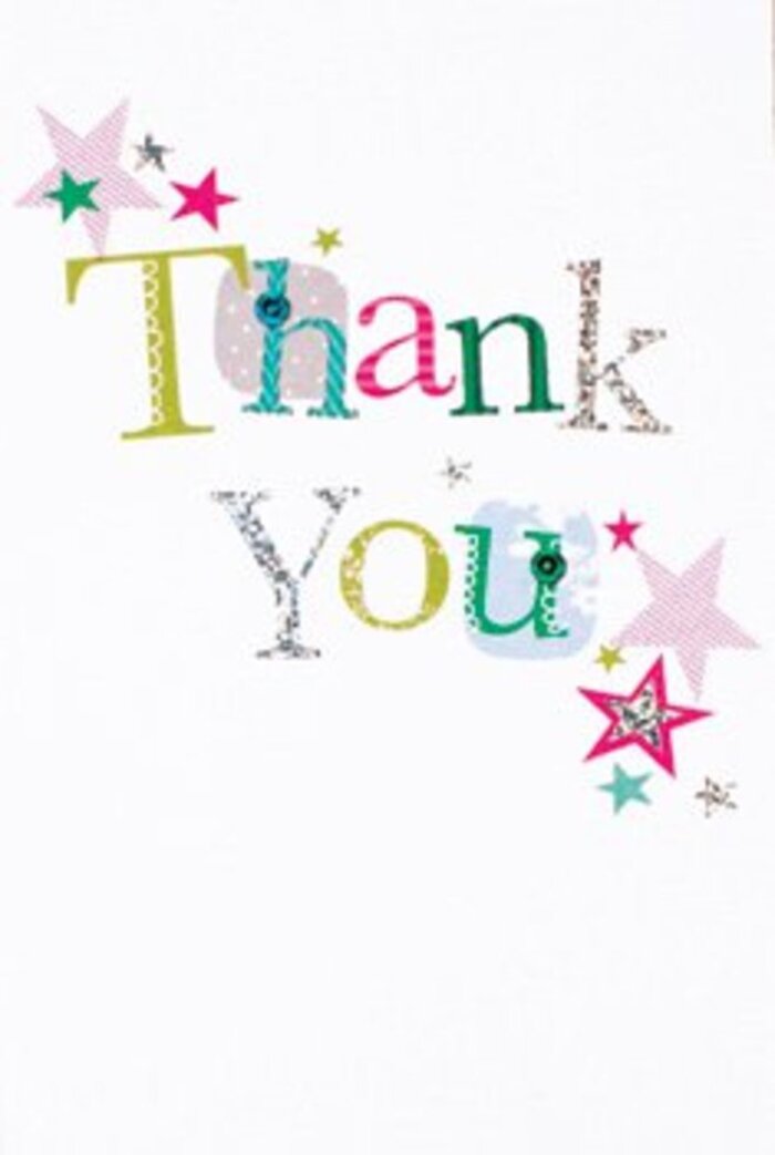 There's an understated exuberance in the graceful arrangement of letters on this thank you card-each one imparting its own distinct energy, much like the diverse clientele of Whetstone. Some characters boast whimsical spots or gentle, looping forms that feel almost musical; others are elegantly simple, their shapes refined against a snowy white background. Clusters of vibrant stars, sparkling with pink and turquoise or shining in subtle silver, gather not far from the message, as if bestowing extra cheer and a festive, local touch. The composition is both modern and airy, accented by the natural stardust effect that animates the serene white space. Its warmth is universal-neither too formal, nor too casual-making it a fitting card to accompany a bouquet for any neighbour, friend, or customer in Whetstone. It's easy to envision this card tucked among fragrant stems, a tangible reflection of heartfelt thanks sent from local hands to local hearts. This thoughtful design mirrors the care taken with every bouquet from a Whetstone florist: creative, uplifting, and memorable.